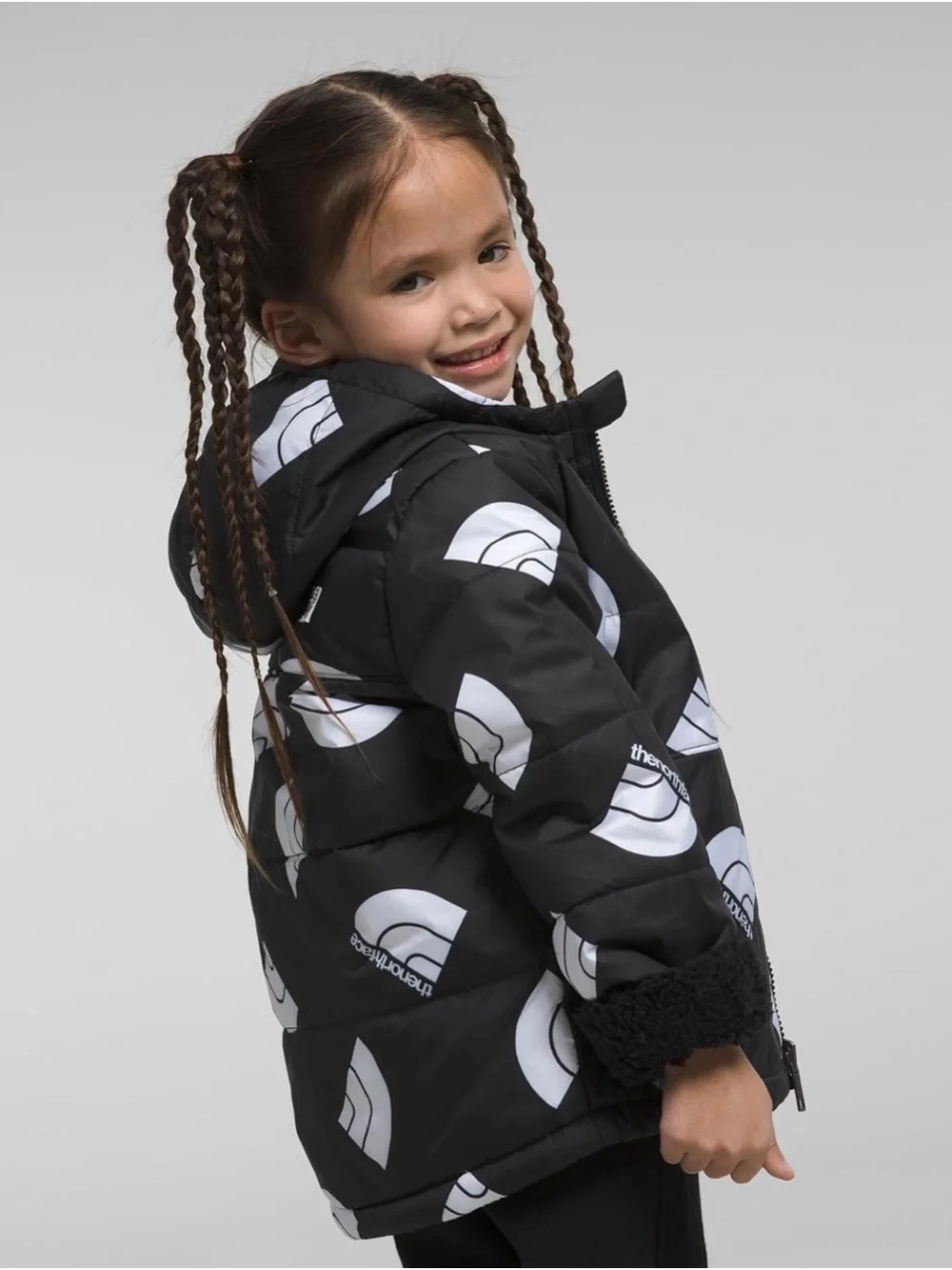 The North Face Black Puffer Jacket with White Logo Print